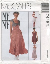 7646 MCCALLS NY NY PRINCESS SEAM BUTTON DRESS LENGTHS PATTERN 4,  or 12 choice